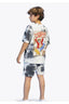 Pamuklu Batik Desenli Luffy Anime Baskılı Kısa Kollu Unisex Çocuk T-shirt Tişört