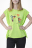 Yan Detaylı Kuş Desenli Kız Çocuk Oversize T-shirt