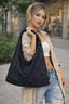 KADIN HOBO BAG OMUZ ÇANTASI DESENLİ SÜET KOT ÇANTA KAHVERENGİ